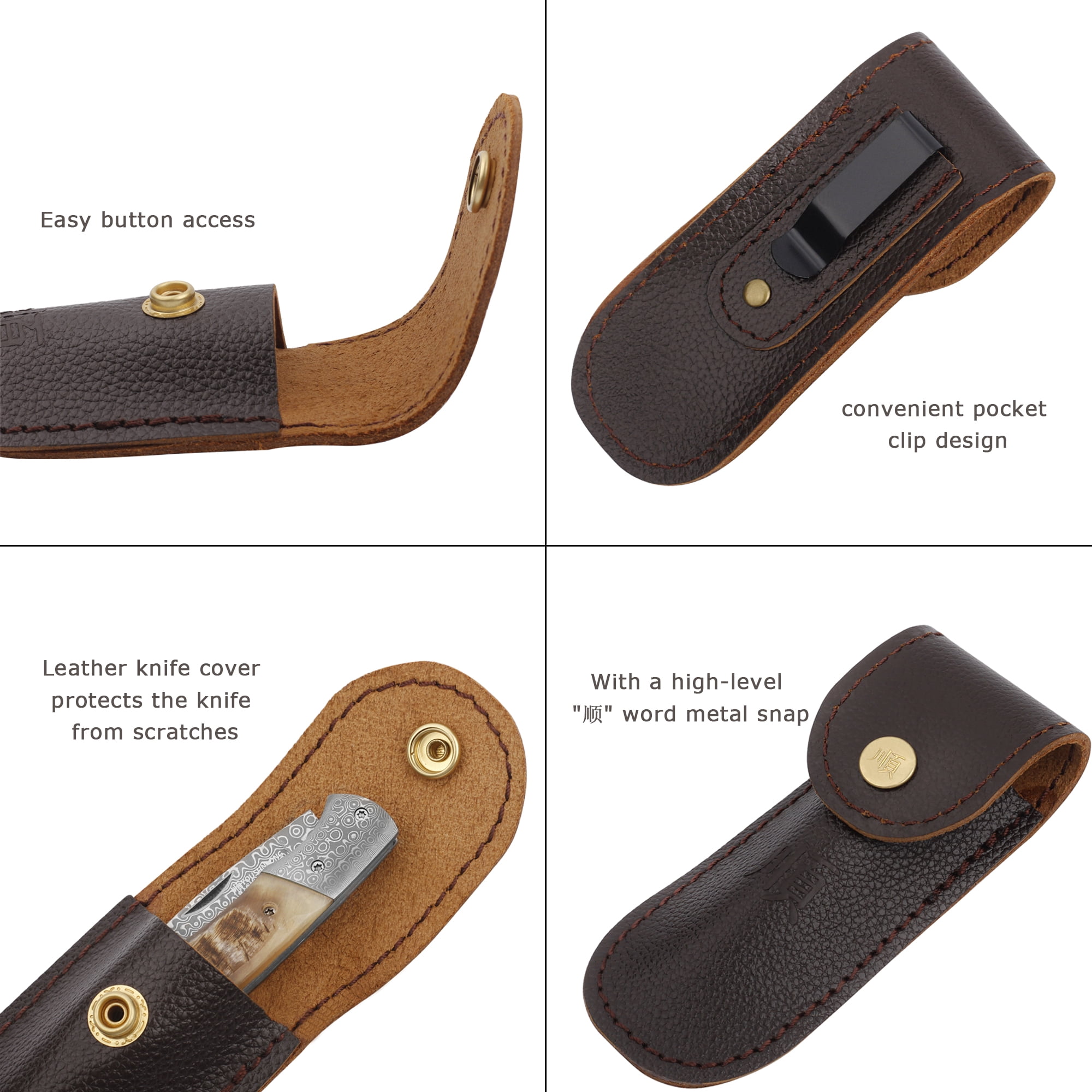 YOUSUNLONG Folding Knife - Camping Knife Overall 140mm Japanese Damascus Steel Antelope Horn Handle