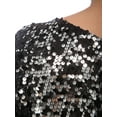 thumbnail image 5 of Women's Plus Size Sequin Sexy One Shoulder Short Sleeve Holiday Top, Black and Silver, X-Large, 5 of 6