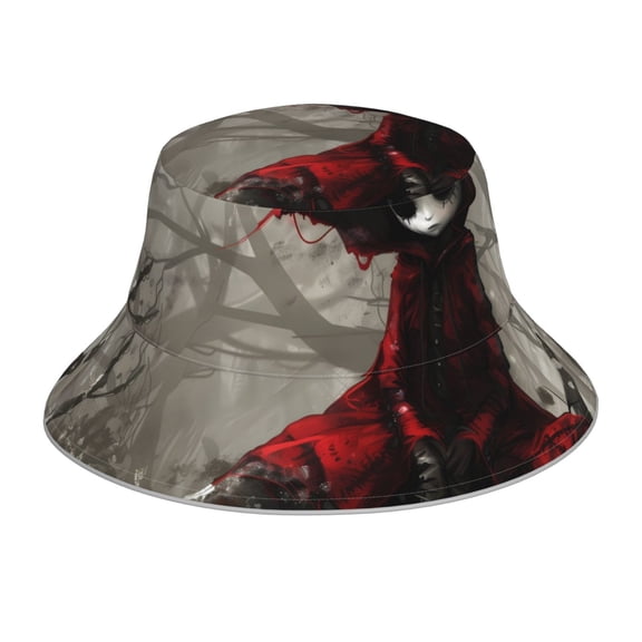 Xecao Dark Red Hooded Girl Print Men and Women Night Reflective Hat Runner Cap Visor Bucket Hat Boonie Cap