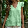 thumbnail image 3 of TGSLY Women's Linen V Neck Tank Tops Lightweight Soft Ruffle Cap Sleeve Shirts Loose Fit Dressy Casual Solid Color Tunic Blouses S, 3 of 10