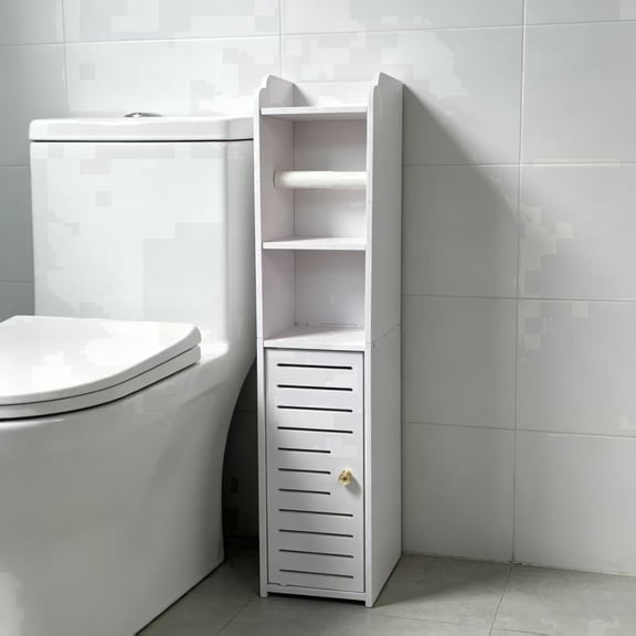 Liujie Slim Freestanding Bathroom Storage Cabinet, Narrow Toilet‑Side Organizer with Crystal Knob, 8mm Waterproof Board for Bathroom and Laundry Room