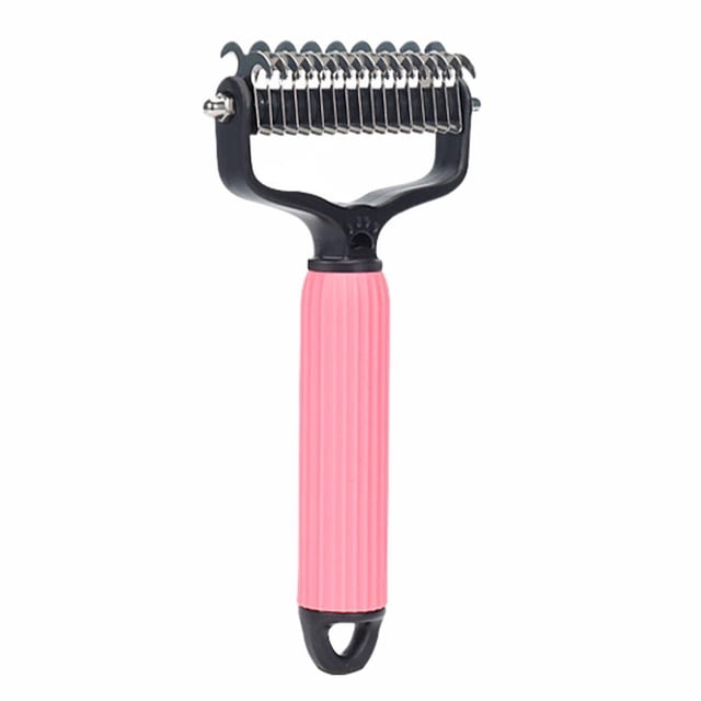 QHUDLV Pet Dematting Comb for Dogs, Double-Sided Grooming Rake Brush, Hair Deshedding Tool for Long Thick Coats
