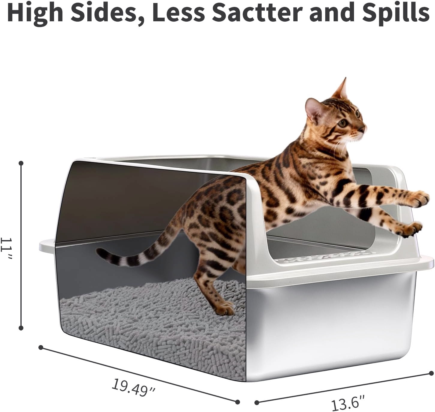 Large Stainless Steel Cat Litter Box with Lid For Easy Clean-up