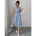 thumbnail image 3 of Women's Sleeveless Stripe Midi Dress with Collar and Belt - Summer Casual Dress, 3 of 7