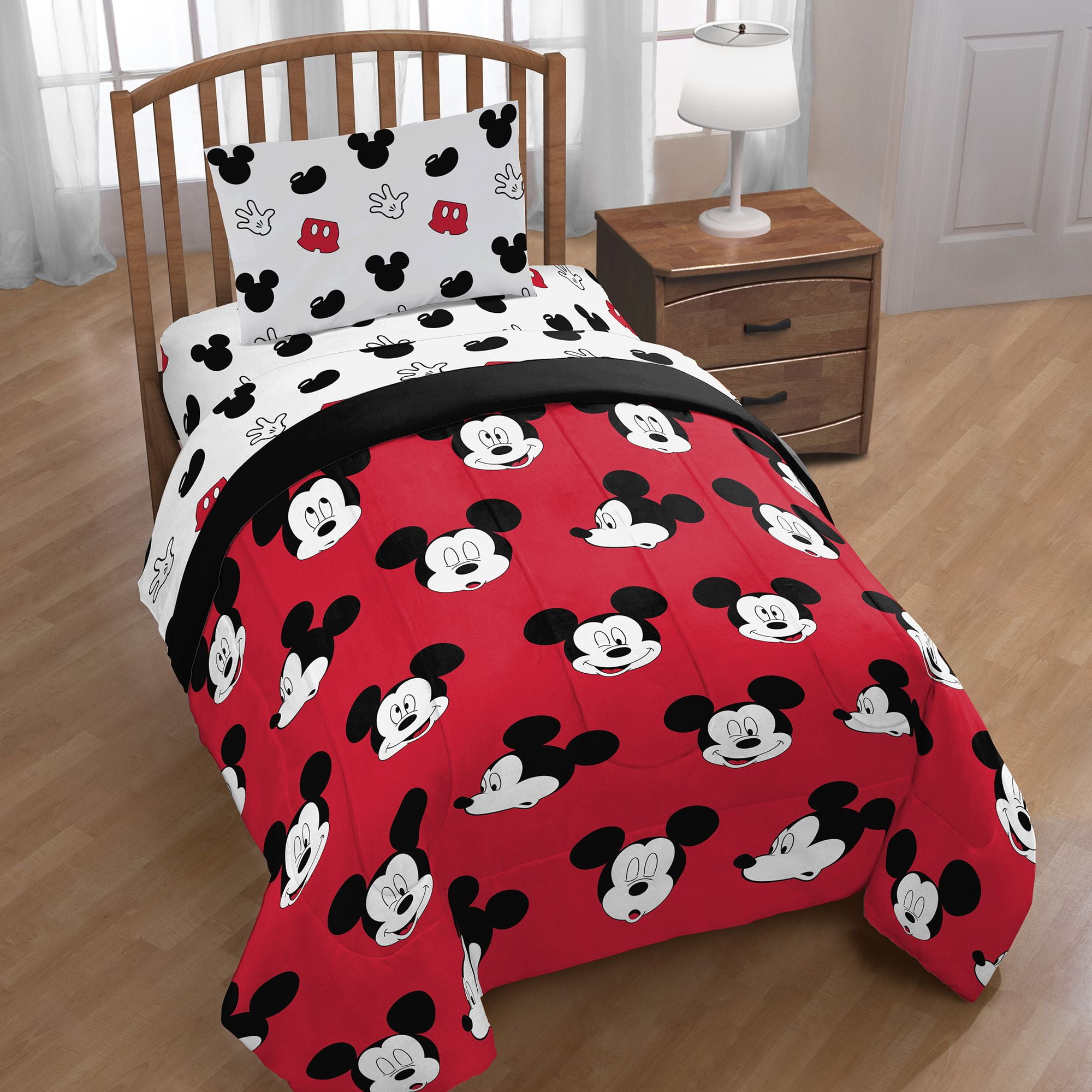 SINGLE BED MICKEY MOUSE BRIGHT DUVET COVER SET FACES RED BLUE GREEN PATCHWORK 