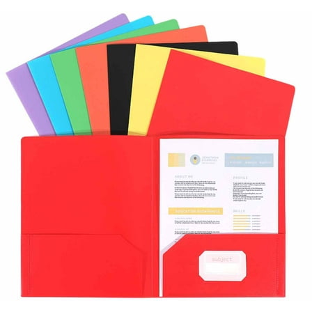 Plastic Folders with Pockets, 1 Pocket Folders Fit Letter Size Paper, Heavy Duty Paper File Folder with Business Card Holder for School Office Home Business (7 Pack, Assorted Colors)
