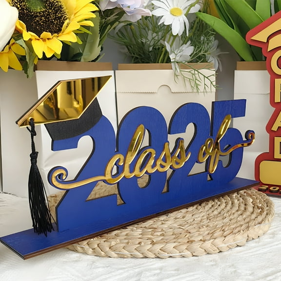 CCOCC Graduation Party Decoration,Class of 2025 Graduation Table Decoration Wooden Centerpiece Sign Photo Props Congrats Grad Gifts for Grads Party Favors Supplies (Blue)