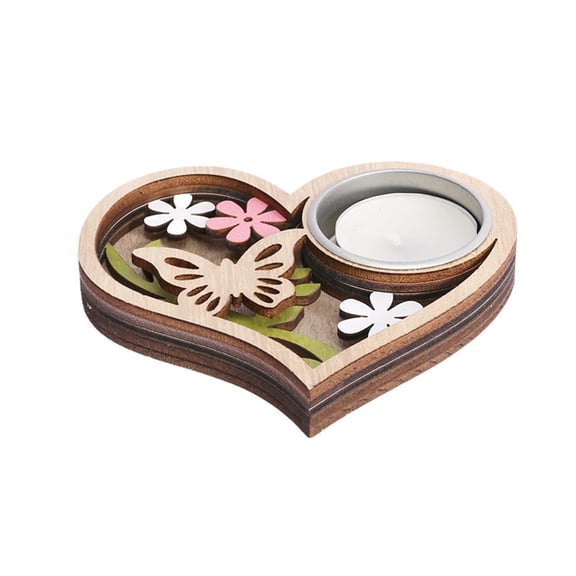 Heart-Shaped Wooden Candle Holder, 3D Carvings Wood Tea Light Holder Home Table Decor Wood Candlesticks Holders Valentine's Day Wedding Birthday Gift(Heart)