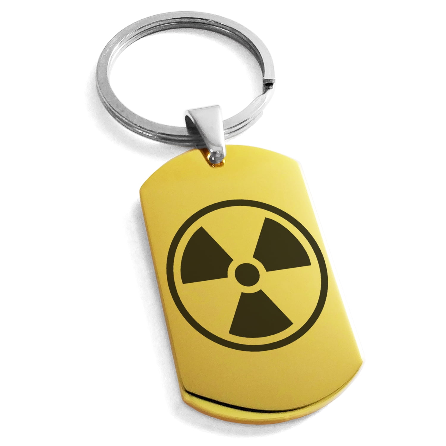 Stainless Steel Encircled Radioactive Engraved Dog Tag Keychain Keyring