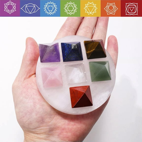 HOOUN 7pcs Natural Chakra Pyramid Quartz Stone Set Selenite Healing Energy Charged DIY