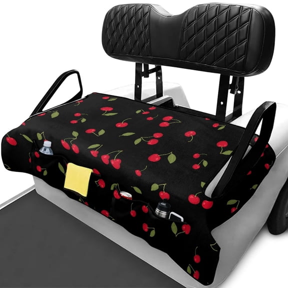 XYZCANDO Cute Red Cherry Golf Cart Seat Cover - 2-Seat Universal Non-slip Terry Cloth Cover With 4 Storage Pockets