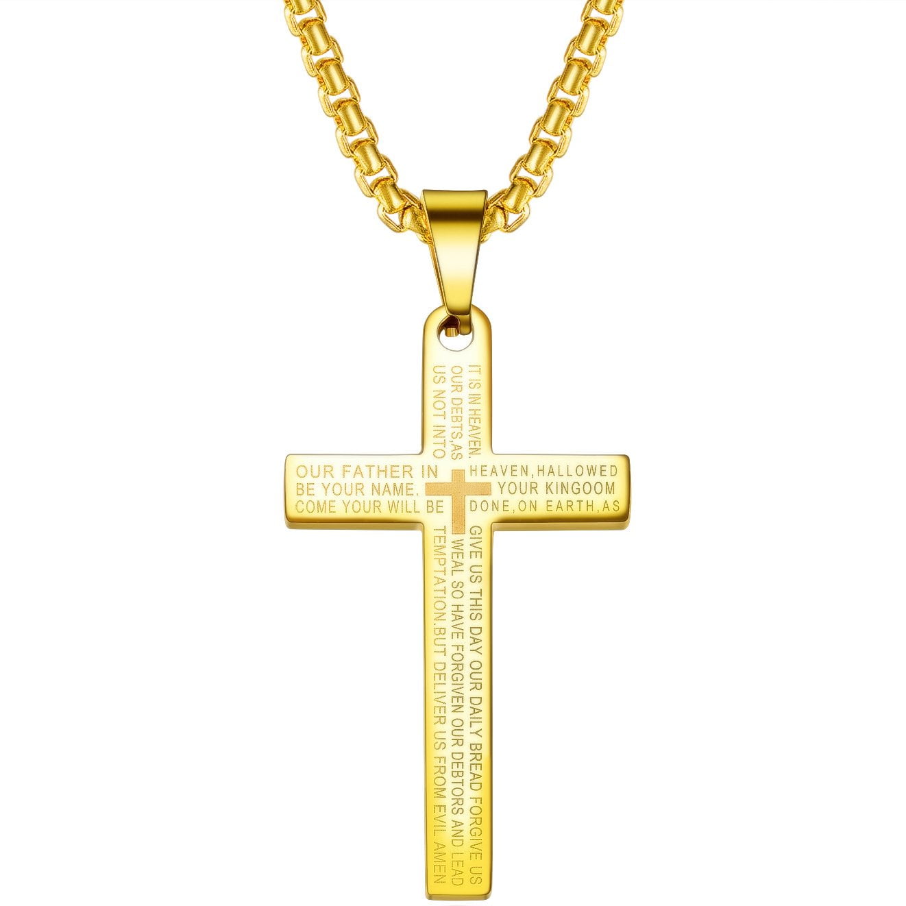 Gold cross necklace hotsell with lord's prayer inside