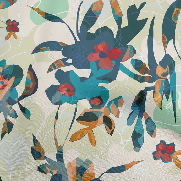 oneOone Polyester Spandex Teal Blue Fabric Abstract Ink Texture Fabric For Sewing Printed Craft Fabric By The Yard 56 Inch Wide