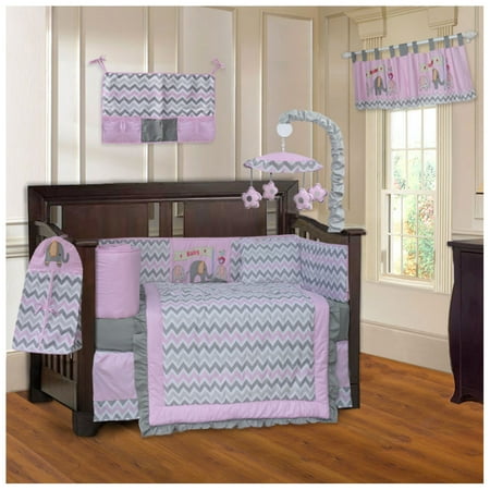 Babyfad Elephant Zigzag Pink 10 Piece Crib Bedding Set Walmart