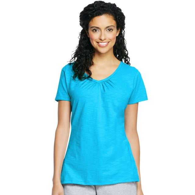 Hanes Maillot Flammé pour Femmes à Col en V Froncé, TG, Bleu Process