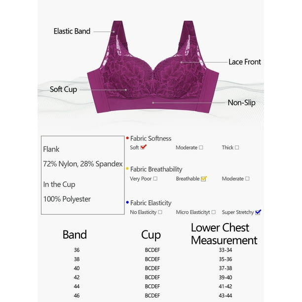 1 or 2X UNDER WIRED NON-PADDED LACE FULL CUP COVERAGE SUPPORT BRA,34 - 44, B-DD