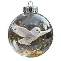 Yucurem 2026 Wildlife Wonders Collection Crystal Glass Ornament, Vivid 3D Animal Christmas Decoration, Clear Plastic Xmas Balls, Luxury Winter Tree Decor (Snowy Owl)