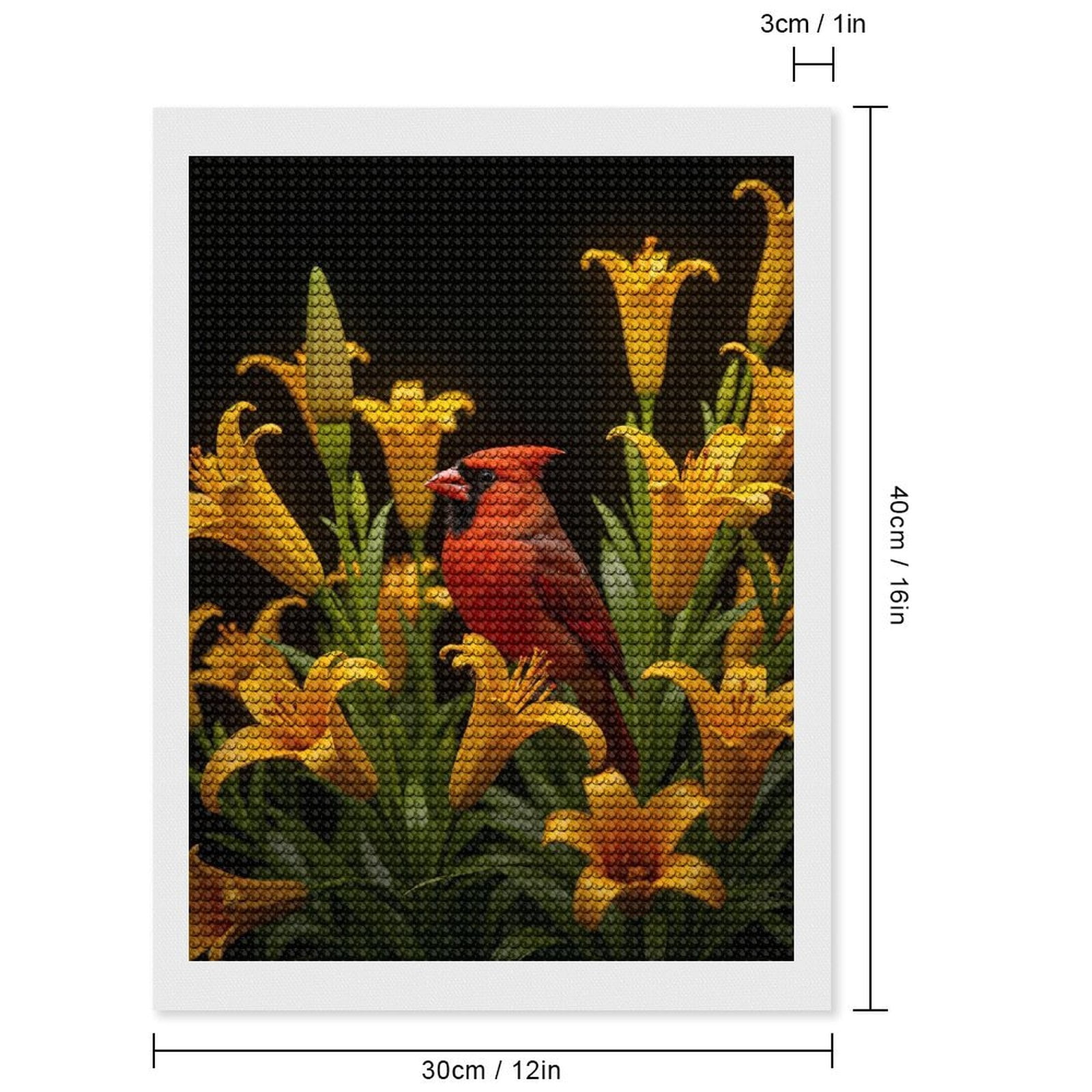 Diamond Art Kits for Adults, Cardinal Among Yellow Lilies 5D Diamond Painting Kits for Adults Beginners, DIY Full Drill Diamond Painting, Gem Art and Crafts 12x16