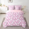thumbnail image 2 of Homewish Romantic Rose 7 Pieces Bedding Comforter Set,Cute Cartoon Flower Full Bedding Set,Pink White Fitted Sheet Flat Sheet For Girl Teens,Ultra Soft Home Decor Reversible, 2 of 8