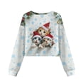 thumbnail image 5 of COEQINE Crop Top for Girls Short Length Long Sleeve Sweatshirt, Fall Winter Crewneck Pullover, Cute Casual Loose Fit Tops for Kids 5-6 Years, Christmas Cat Snowflake, 5 of 7
