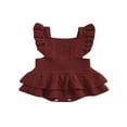 thumbnail image 1 of Baby Girls Knitting Rompers Solid Color Fly Sleeve Ruffle Hem Casual Party Street Spring Fall Summer Rompers Brown 3-6 Months, 1 of 8