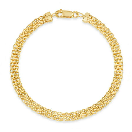18kt Gold over Sterling Silver 5mm Basketweave Flex Chain Bracelet, 8