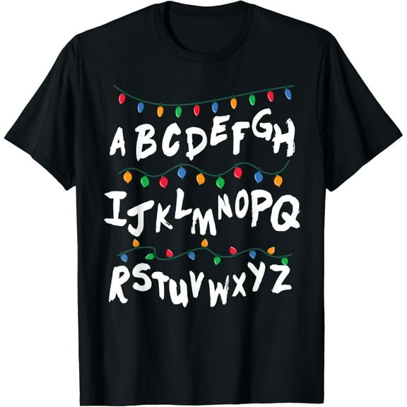 Premium model-Unisex-100% cotton-Alphabet Christmas Lights T shirt Stranger Tee Gift T-Shirt