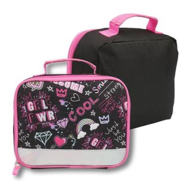 black and pink lunch bag
