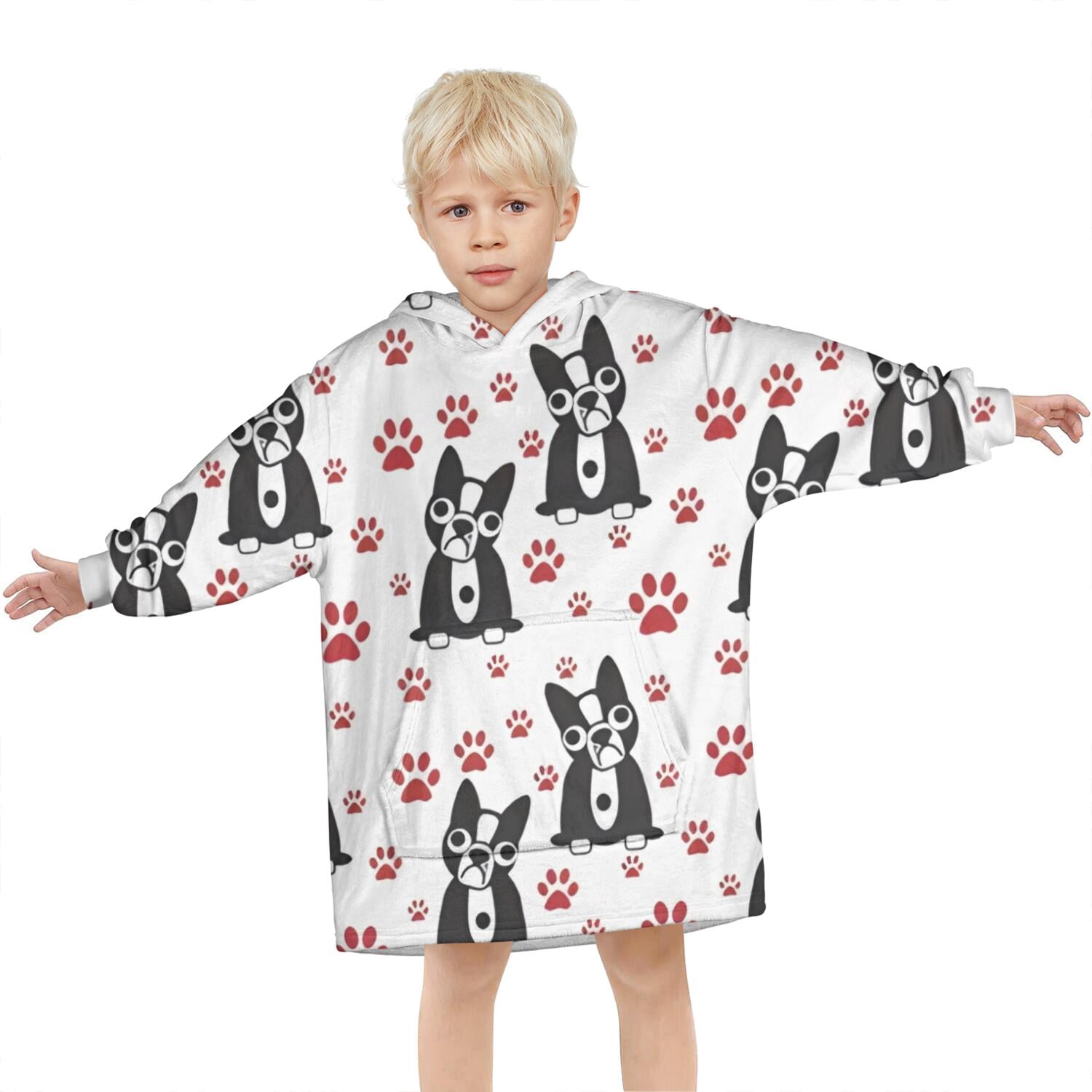 Boston Terrier Puppy Dog Blanket Hoodies for Kids 6-13YR Oversize Wearable Blanket Hoodies for Boys Girls Teens