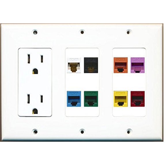 RiteAV (3 Gang Outlet Cat6 Black Blue Green Orange Purple Red Yellow Wall Plate