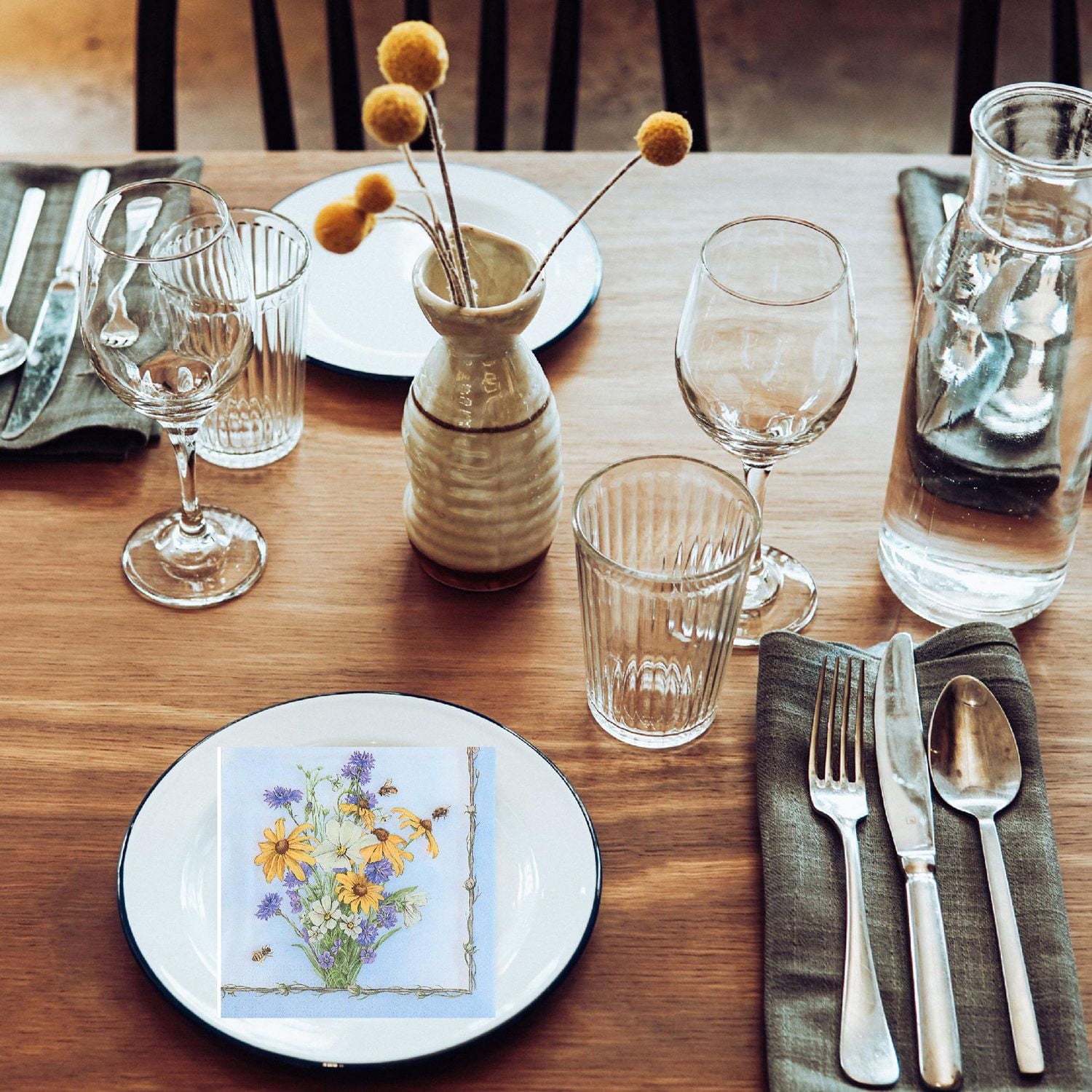 IH Casa Decor 20 Pack Luncheon 3 Ply Napkin Daisies & Bees - Ensemble De 6