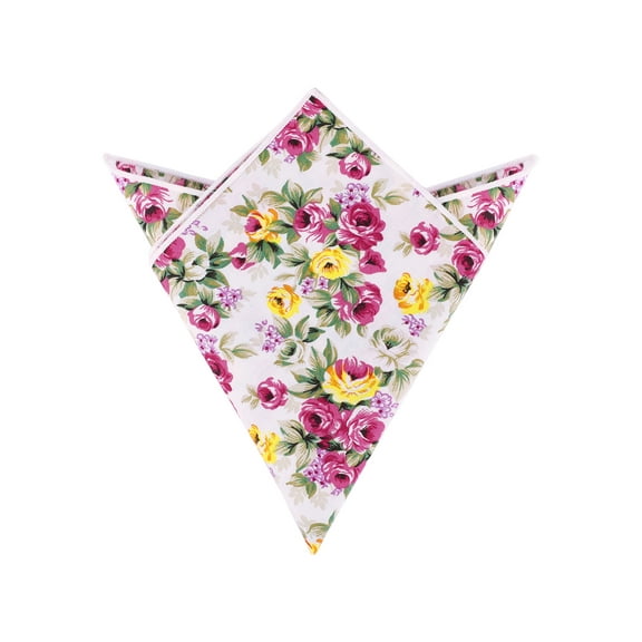 INSPIRE CHIC Men's Floral Pocket Square Flower Printed Handkerchiefs with Colored Trim for Wedding Party White Red One Size