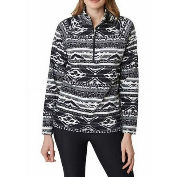 Eddie Bauer Ladies' Fleece Quarter Zip Classic Fit Pullover, Black/White Small