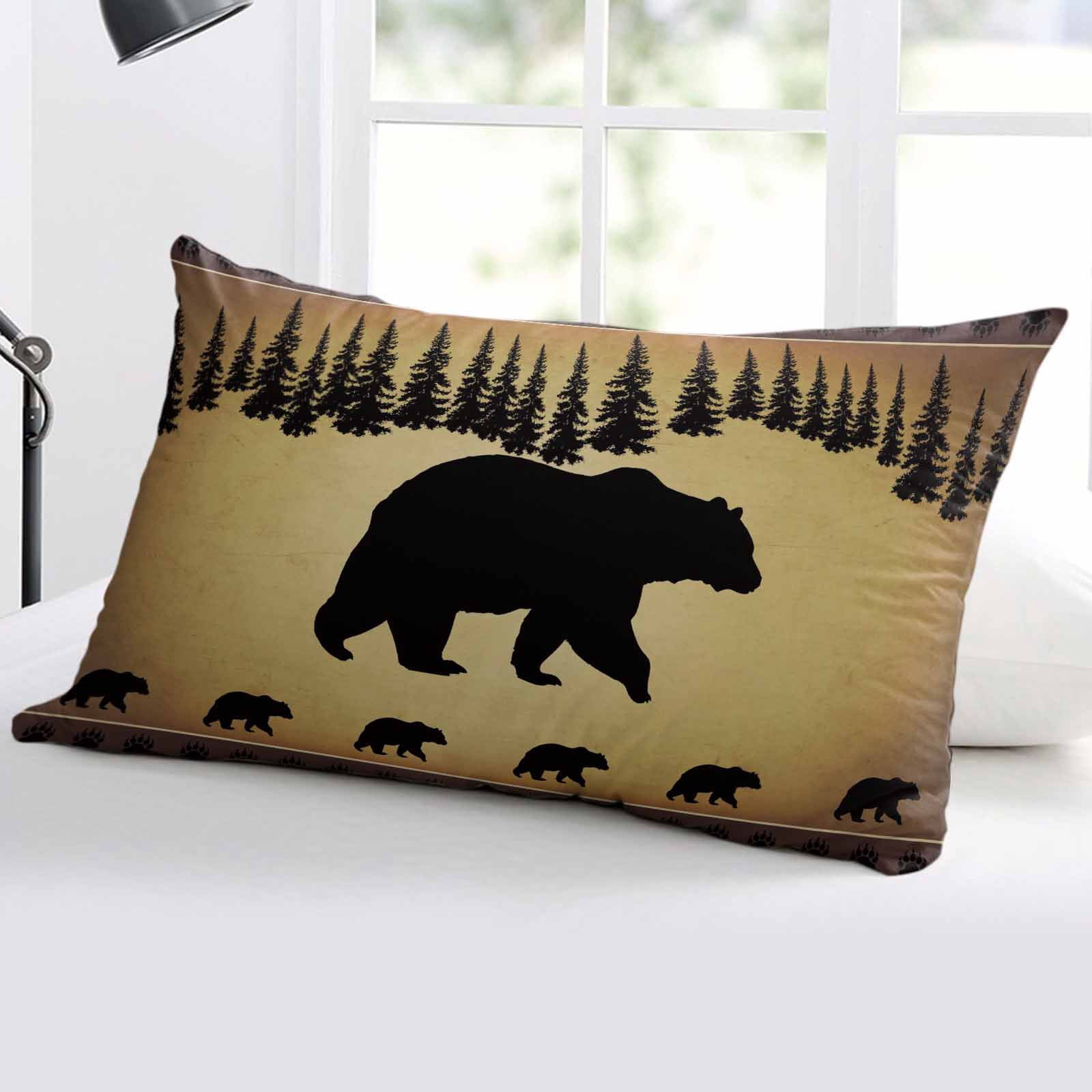 Black Bear Throw Pillow Cover 24 x 36 Inch Decorative Pillow Cover Vintage Animals Farmhouse Pine Brown Forest Lumbar Pillowcase Seasonal Rectangle Cushion Case for Couch Sofa Bed Living Room