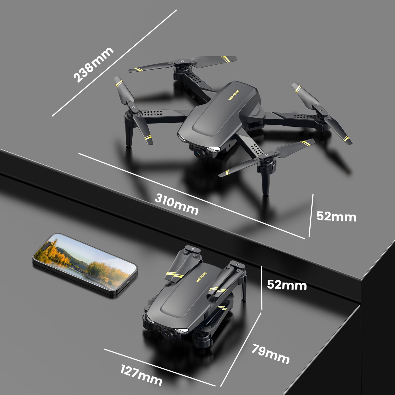 Drone for Kids Adults, Wefone WF11 1080P HD Camera Drones with FPV Transmission Mini Foldable  RC Quadcopters for Beginners, 2 Batteries, Black
