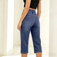 thumbnail image 6 of sdhkgrrt Women Plus Size Capri Denim Pants Elastic Waist Flowy Fashion Jeans Solid Casual Basic Cropped Pants Travel, Blue S, 6 of 8