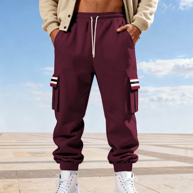 Ceisia Men Solid Color Loose Casual Pants Elastic Waist Drawstring Sports Gift Work Trousers