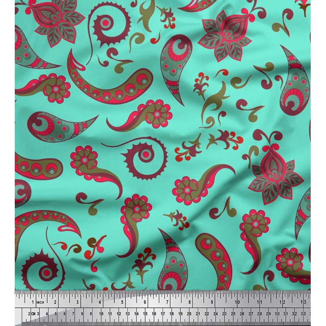 Soimoi Polyester Crepe Fabric Artistic Paisley Print Sewing Fabric Yard 42 Inch Wide