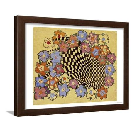Floral And Chequered Fabric Design Circa 1916 Framed Print Wall