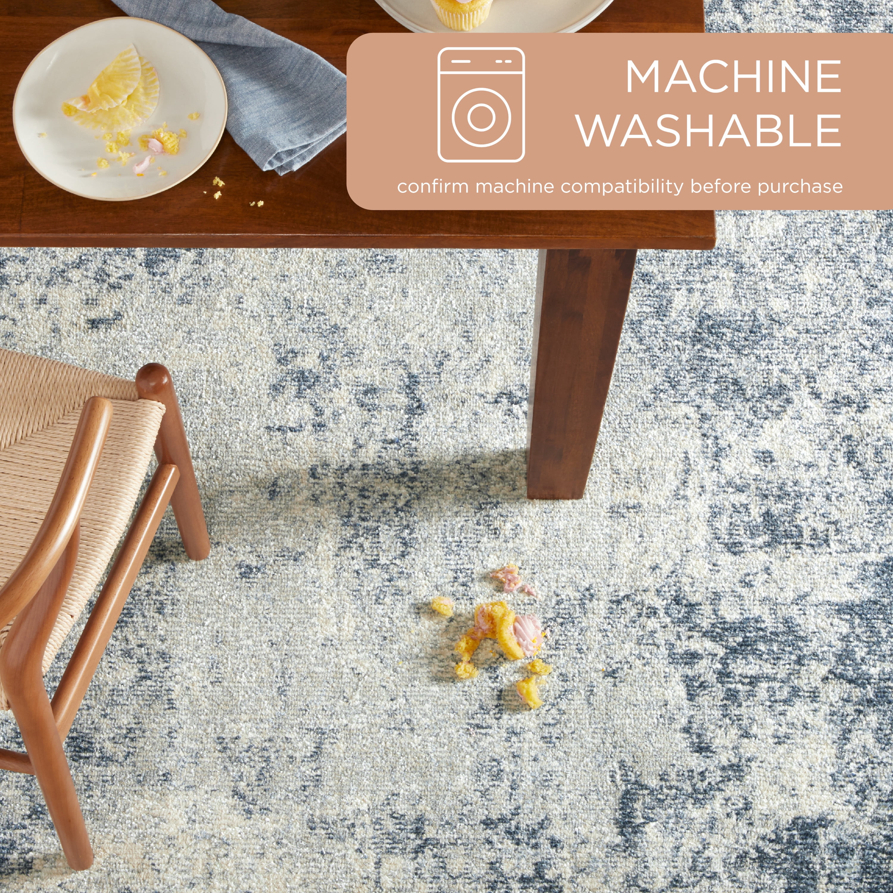 TOWN & COUNTRY EVERYDAY Rein Abstract Cloud Everwash® Washable Area Rug with Non-Slip Backing, Pet Friendly Rug, Blue/Grey, 5'2"x7'2"