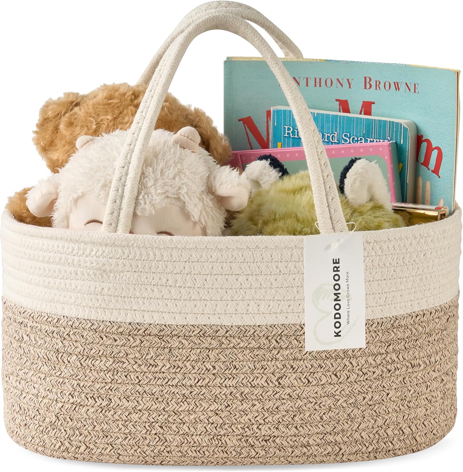 Nappy Caddy, Cotton Rope Baby Storage Basket for Newborn Essentials Portable Organiser with Detachable Compartments for Changing Table, Nursery or Car