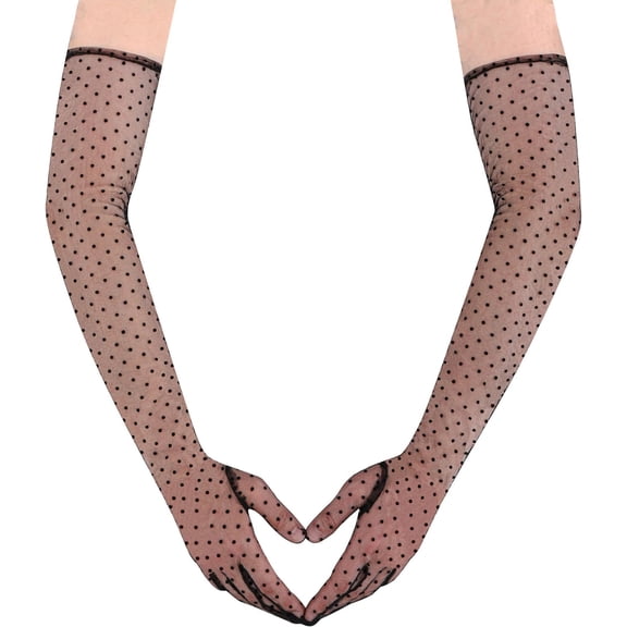 Zhengup Long Sheer Gloves for Women Black Mesh Tulle Gloves Fashion Elbow Length Gloves for Opera Party