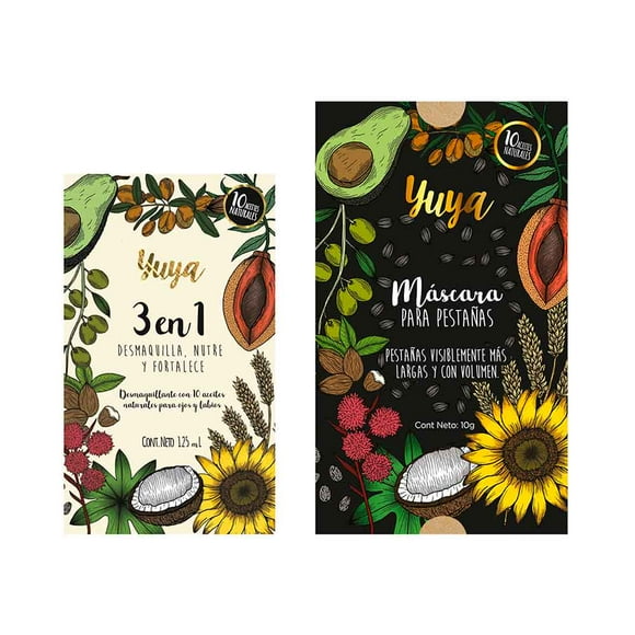 Yuya Pack of Eyelash Mascara with 10 Natural Oils + Biphasic 3 in 1 Makeup Remover with 10 Natural Oils Extract