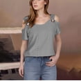 thumbnail image 2 of Womens Clod Shoulder Tops Summer Hollow out Short Sleeve T Shirts Plus Size Going out Blouses Ladies Tunic S-5XL, 2 of 7