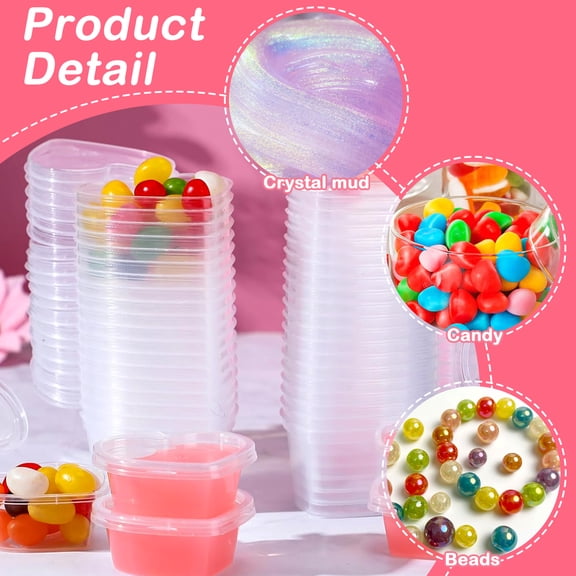 SEWOART 50pcs Clear Heart Shape Storage Box Set Transparent Plastic Containers with Lids for Arts Crafts and Sewing Supplies