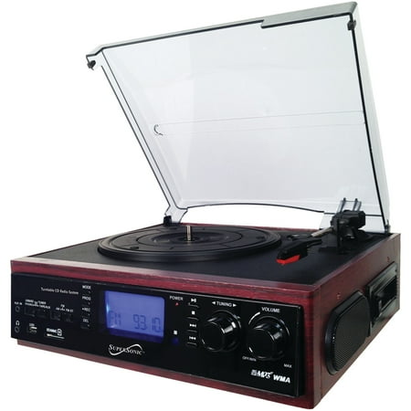 Supersonic SC-8002TR Professional 3-speed Turntable System With Cassette Player, Built-in Speakers & Encoder
