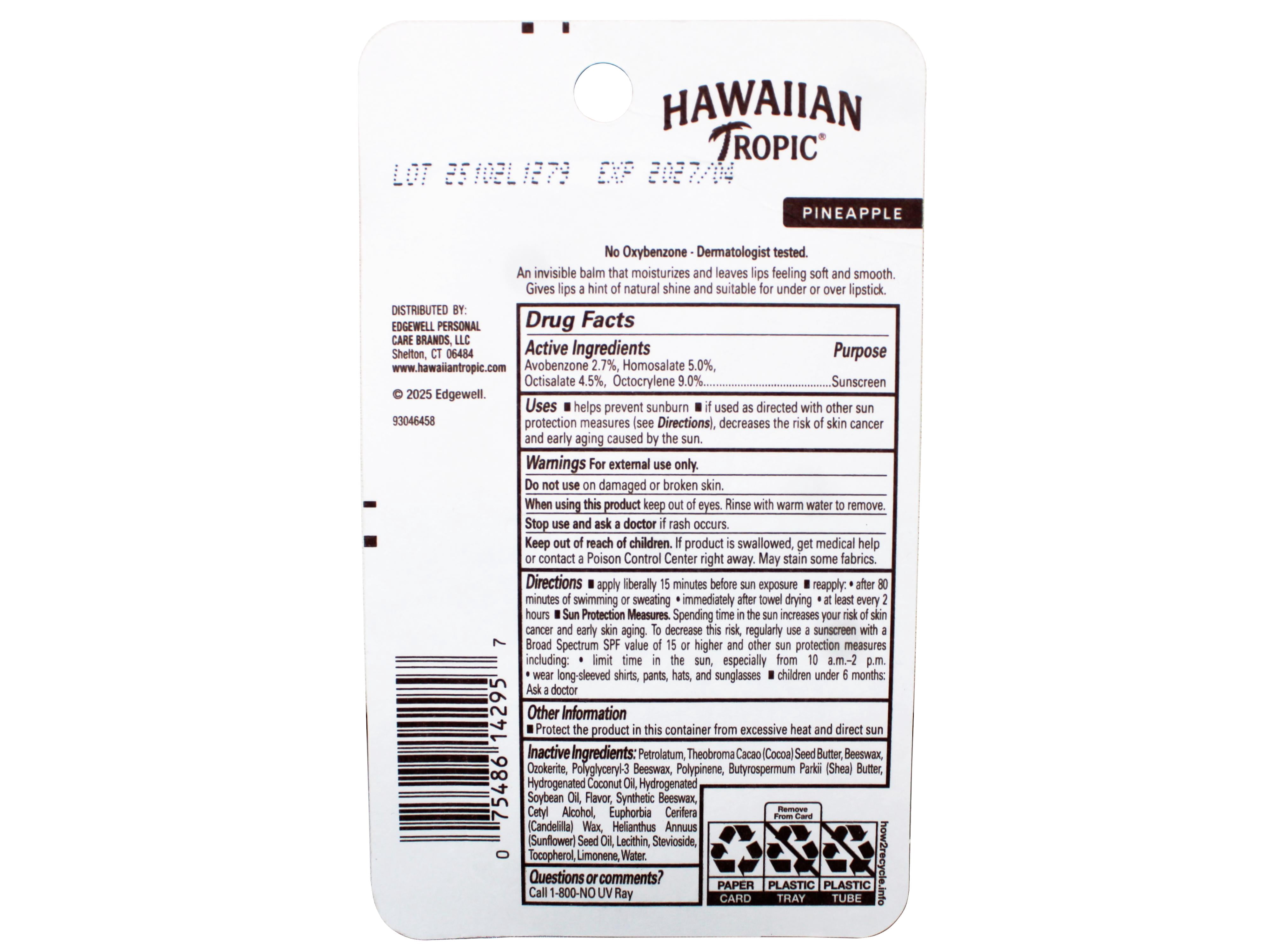 6 Pack - Hawaiian Tropic Sunscreen Lip balm SPF 30, Pineapple, 12Hr Moisturization with Vitamin E & Shea Butter, Water Resistant (80 minutes), 0.35 OZ