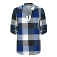 thumbnail image 2 of DYMADE Womens Plaid 3/4 Roll Sleeve Shirt Notch V Neck Loose Tunic Top, 2 of 3