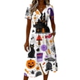 thumbnail image 4 of Halloween Dresses for Women Spider Short Sleeve Witch Hat Fall Wrap Dress Ghost V Neck Casual Wedding Guest Dresses XL, 4 of 5