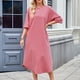 thumbnail image 4 of mfyjkho Vestidos midi para mujer, Vestido de cuello redondo con bolsillos y mangas cortas estampadas para mujer Vestidos de otoño m, 4 of 7